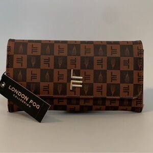 London Fog Brown Patterned Gizella Flap Wallet Clutch
